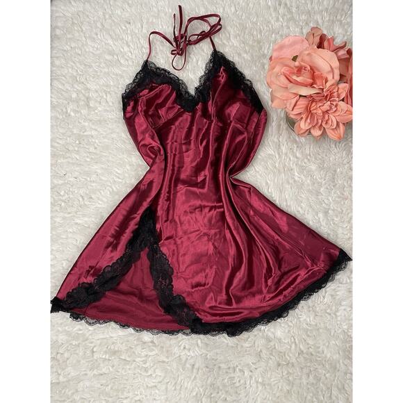 WOMEN'S Nightgown Chemise Lingerie SILKY SMOOTH HALTER X-LARGE TRIM LACE - Picture 1 of 9